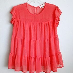Entro Orange Swiss Dot Top Womens Size Small Flirty Romantic